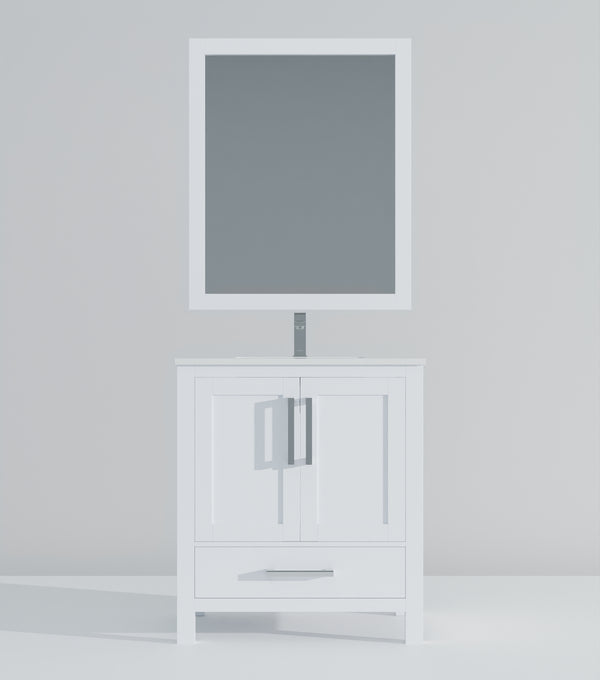 English Elm White Bath Vanity with Cultured Marble Top, Chrome Faucet & 28" Mirror, Scratch-Resist Durability B2731S01324