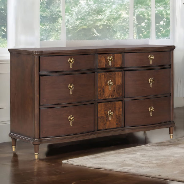 English Elm 1pc Transitional Wide Dresser Rubberwood Dark Cherry Finish Gold Legs Bedroom Storage B2741P446687