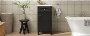 English Elm 16-inch French Style Freestanding Vanity Set with Ceramic Sink and Soft Close Cabinet Black N710P405388B