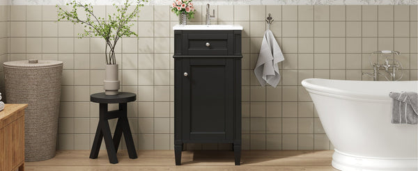 English Elm 16-inch French Style Freestanding Vanity Set with Ceramic Sink and Soft Close Cabinet Black N710P405388B