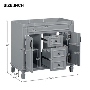 English Elm 36'' Modern Bathroom Vanity Cabinet Only with 2 Soft-Close Doors & 2 Drawers, Sturdy 300lb Capacity Gray N710P236997E