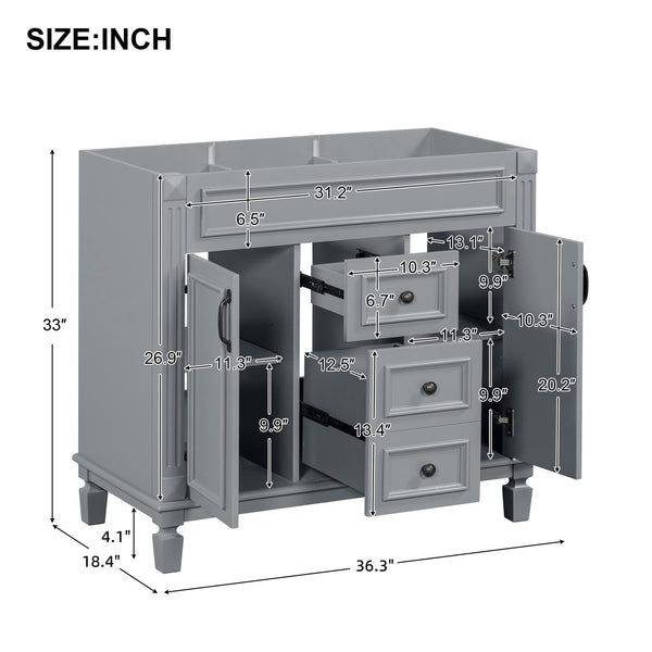 English Elm 36'' Modern Bathroom Vanity Cabinet Only with 2 Soft-Close Doors & 2 Drawers, Sturdy 300lb Capacity Gray N710P236997E