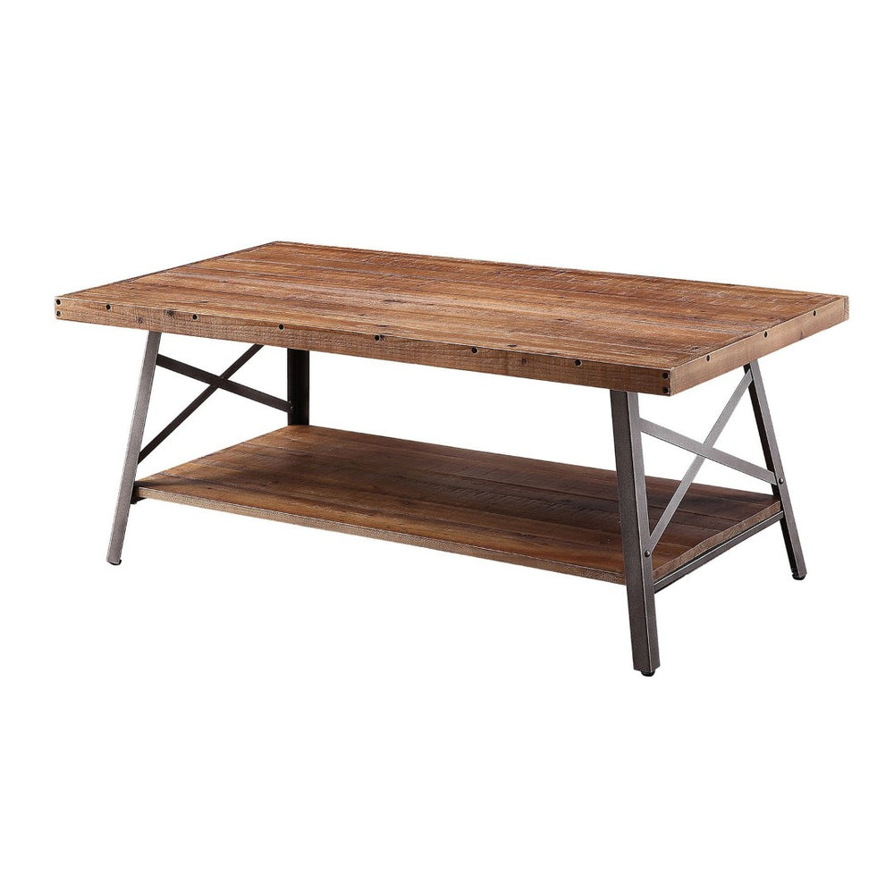 English Elm Weathered Oak Storage Coffee Table With Sandy Black Metal Accent – Rustic Charm & Modern Style B062P189219-GIGA