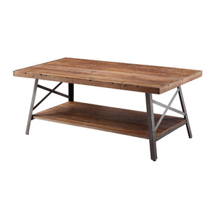 English Elm Weathered Oak Storage Coffee Table With Sandy Black Metal Accent – Rustic Charm & Modern Style B062P189219-GIGA