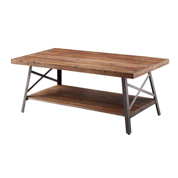 English Elm Weathered Oak Storage Coffee Table With Sandy Black Metal Accent – Rustic Charm & Modern Style B062P189219-GIGA