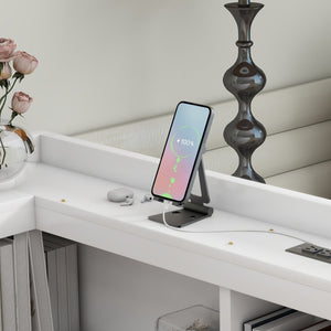 English Elm Twin L-Shaped Bookcase Bed With Usb Charging, Two Drawers & Modern White Finish For Smart Storage W504S00244-GIGA