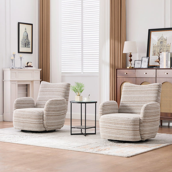 English Elm Modern Boucle 360° Swivel Leisure Chair with High‑Resilience Sponge, Supportive Curve, 550lb Capacity khaki W395P355481