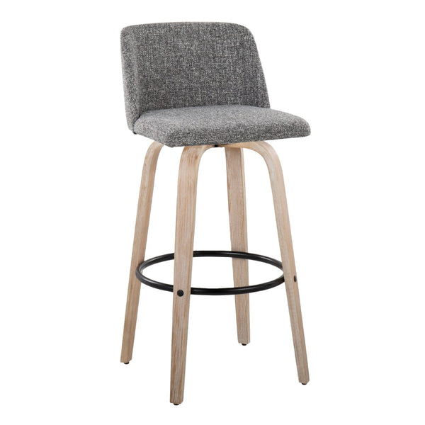English Elm Toriano 30" Mid-Century Modern Barstool Set Of 2 - Swivel Grey Noise Fabric & White-Washed Wood Legs B202S00685-GIGA