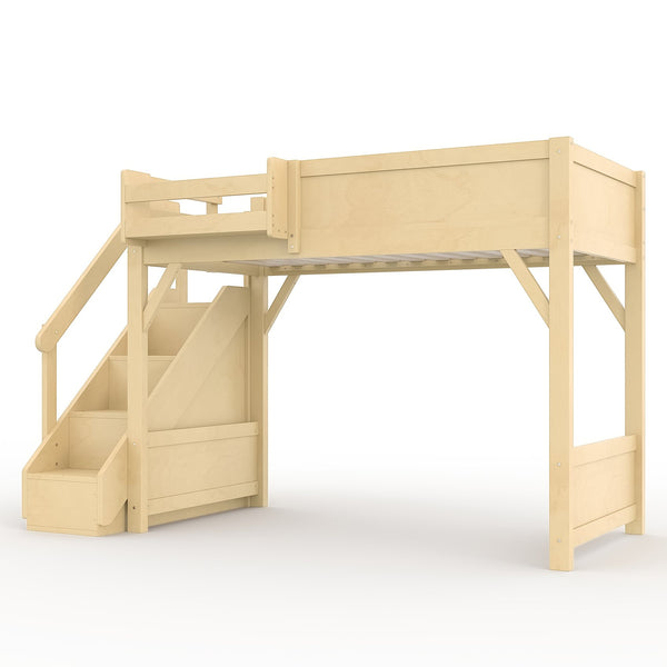 English Elm Twin Low Loft Bed Solid Pine Frame Kids Study Desk Blackboard Storage White Natural W1580S00547