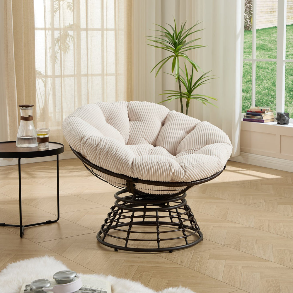English Elm Comfortable Wicker Papasan Swivel Chair Rattan Frame with Plush Corduroy Cushion W640P443555