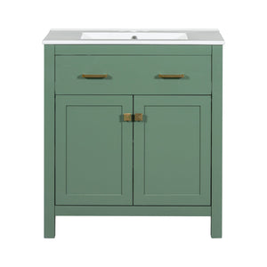 English Elm 30-inch Modern Bathroom Vanity with Ceramic Sink, Gold Accents, Solid Wood Frame, Soft-Close Doors and Ample Storage Green WF324045AAF