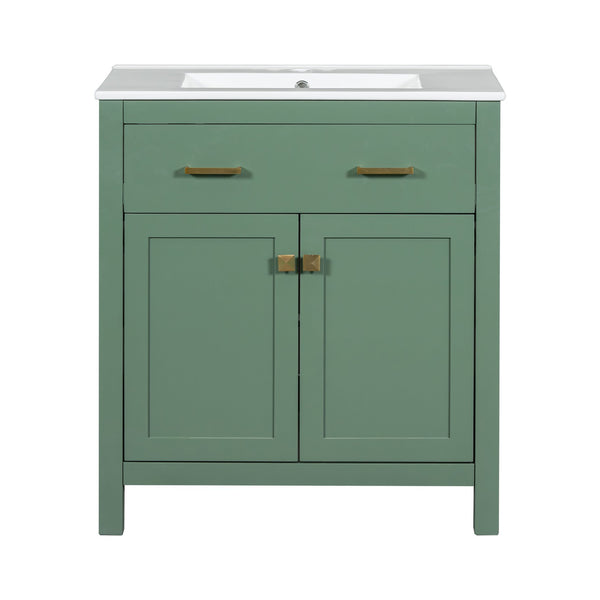English Elm 30-inch Modern Bathroom Vanity with Ceramic Sink, Gold Accents, Solid Wood Frame, Soft-Close Doors and Ample Storage Green WF324045AAF
