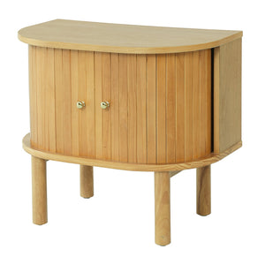 English Elm Semi-cylindrical Solid Wood Nightstand with Slatted Doors and Brass Knobs for Bedroom N758P389137N