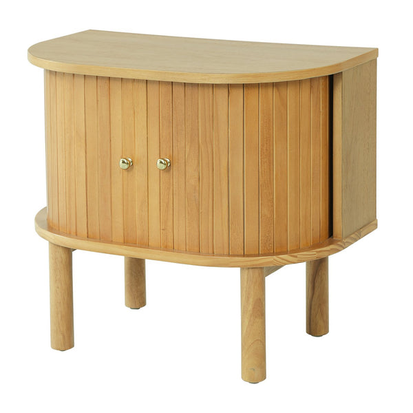 English Elm Semi-cylindrical Solid Wood Nightstand with Slatted Doors and Brass Knobs for Bedroom N758P389137N