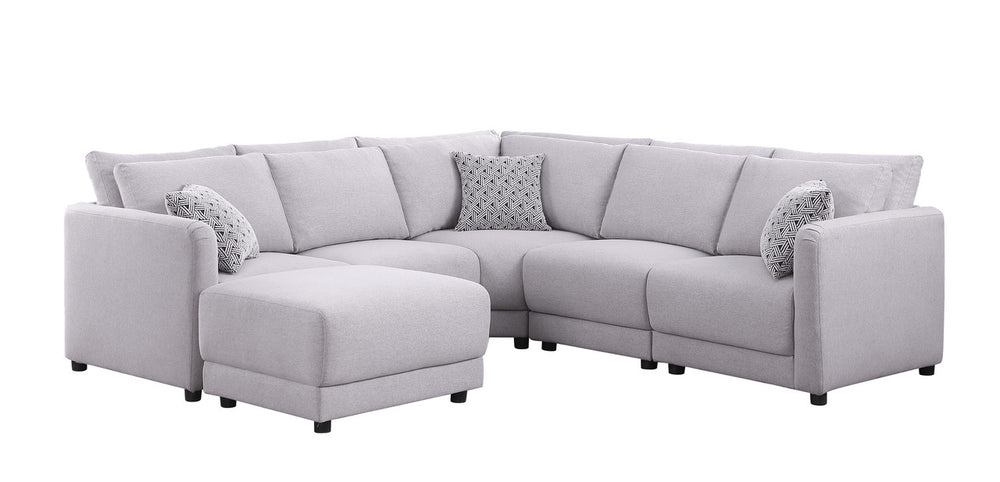 English Elm Fleur Modular Linen Sectional with Ottoman Reversible Chaise and Coordinating Pillows B2749S00096
