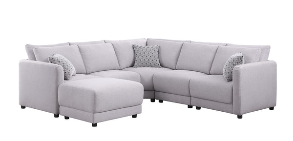 English Elm Fleur Modular Linen Sectional Sofa with Ottoman and Pillows for Modern Living Rooms B2749S00097