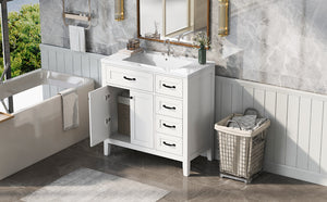 English Elm 36" Elegant Bathroom Vanity With Sink Combo - Modern White Cabinet, Durable Design & Ample Storage N725P246491K