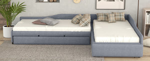 English Elm Upholstered Twin Daybed with Pull Out Trundle Linen Blend Sofa Style Studio Bed Gray GX001316AAE
