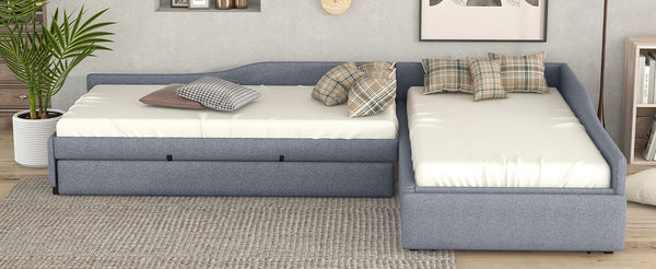 English Elm Upholstered Twin Daybed with Pull Out Trundle Linen Blend Sofa Style Studio Bed Gray GX001316AAE