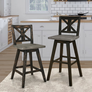 English Elm Counter Height Chairs Set Of 2 - Black X-Back Swivel Dining Chairs For Rustic Kitchen Comfort B011P194598