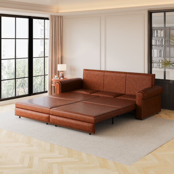 English Elm Chesterfield Velvet King Sleeper Sofa with Nailhead Trim and Rolled Arms for Living Room W1885S00359