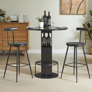 English Elm 3-piece Round Bar Set Mid-century Matte Finish Table with Wood Grain Stools Black W1162P433405