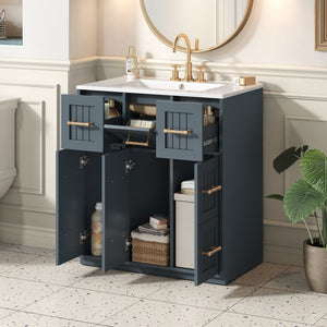English Elm 30inch Bathroom Vanity with Undermount Sink, Tip-Out Tray, Soft-Close Doors, Spacious Drawers & Handles Blue N710P331580C