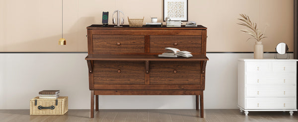 English Elm Full Size Pine Cabinet Murphy Bed with Usb Charging Side Shelves for Guest Rooms W504S00221
