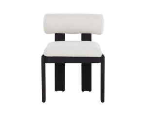 Sunpan Horris Dining Chair - Modern Louis Cream Armchair With Geometric Lines & Sleek Black Aluminum Frame Cream Fabric 112169