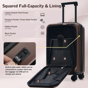 English Elm Luggage 5 Piece Hardside Abs Set with Front Access Carry on and Tsa Spinner Wheels Brown N732P391544O
