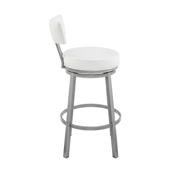 English Elm Sylra Swivel Bar Stool - Cloud Finish With White Faux Leather For Chic, Comfortable Seating Solution B2736P268567-GIGA