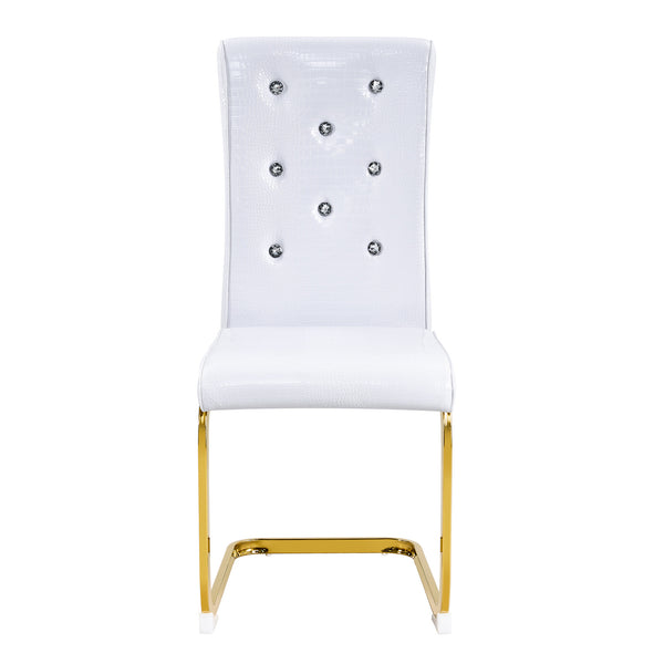 English Elm Luxury Pu Upholstered Dining Chair Set of 4 with Channel Stitching and Metal Legs White W1512P491875
