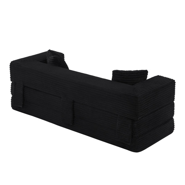English Elm Modern Cord Fabric Convertible Sofa Sleeper Low Profile Square Frame for Apartments Black W3396P439851