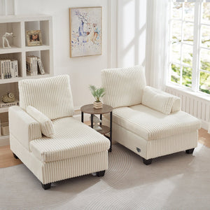 English Elm Fluffy Corduroy Convertible Loveseat Modular Lounge Chair for Bedroom or Apartment White W3705S00016