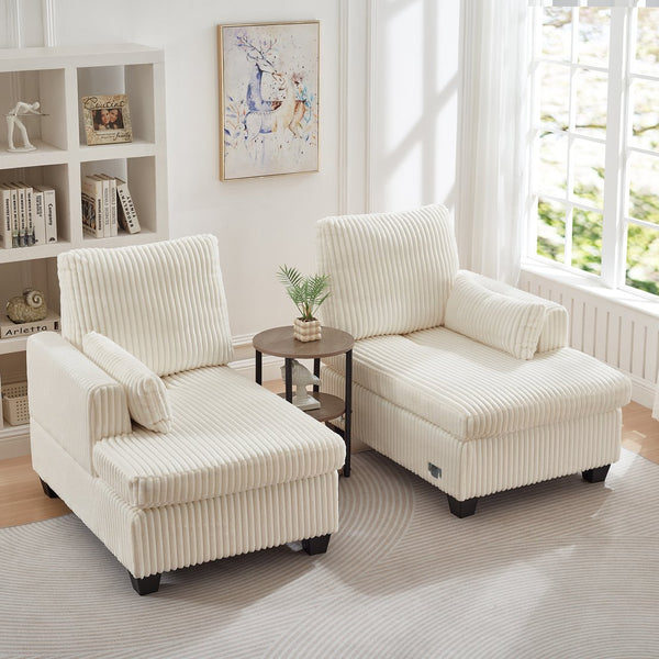 English Elm Fluffy Corduroy Convertible Loveseat Modular Lounge Chair for Bedroom or Apartment White W3705S00016
