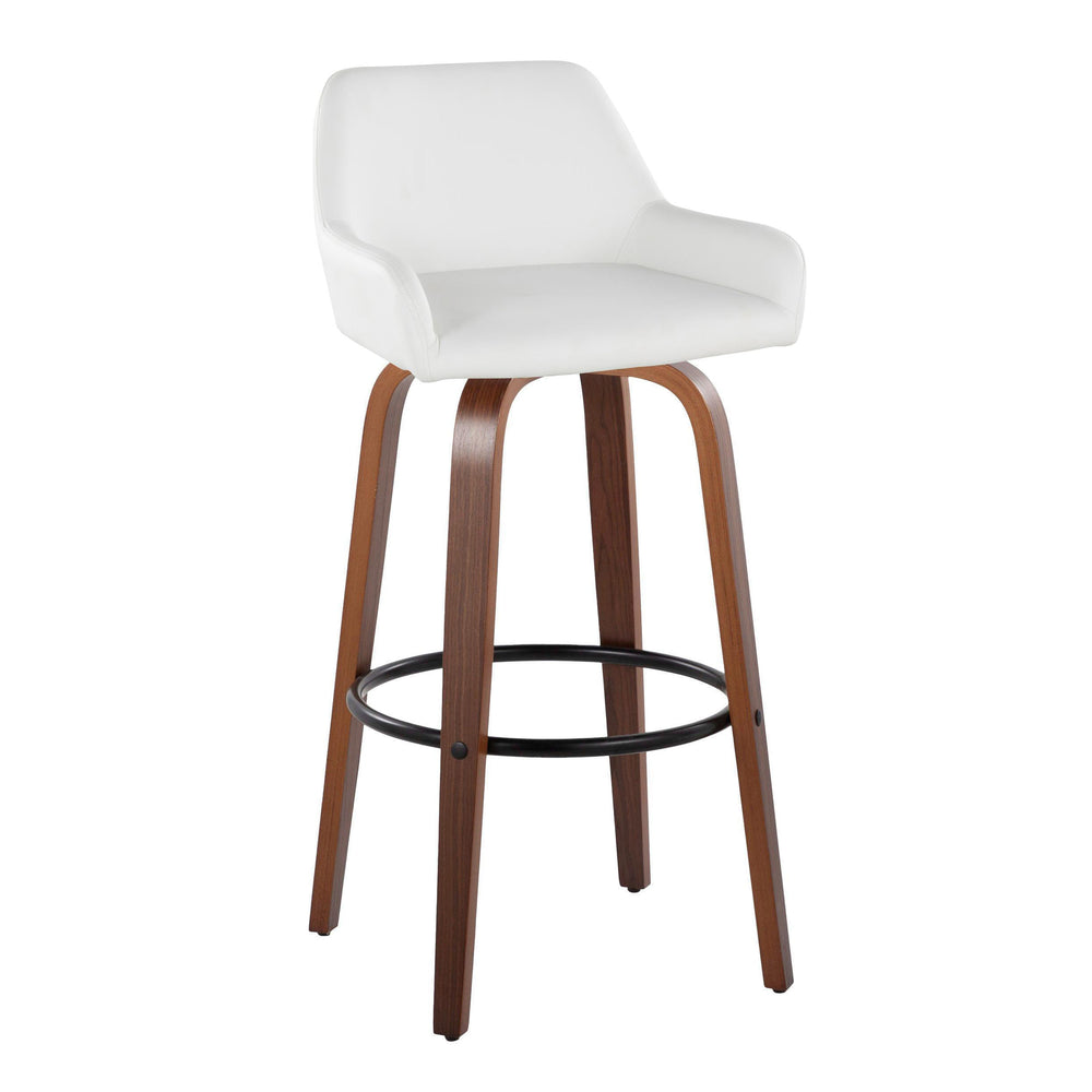 English Elm Daniella 30" Modern Fixed-Height Swivel Barstool Set Of 2 In Walnut Wood & White Faux Leather B202S00557