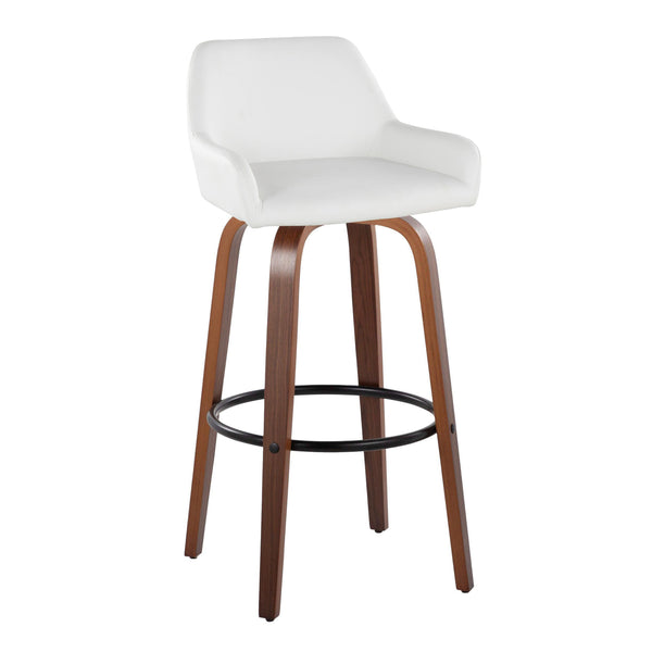 English Elm Daniella 30" Modern Fixed-Height Swivel Barstool Set Of 2 In Walnut Wood & White Faux Leather B202S00557