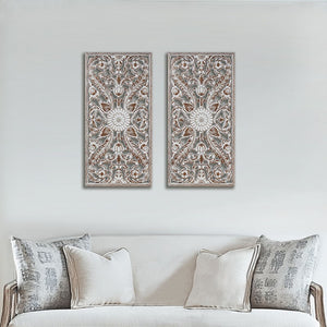 English Elm 2 Pcs Botanical Wall Panels - Distressed Carved Wood Decor Set For Rustic Elegance In Any Space B035P366542