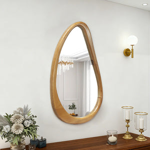 English Elm Modern Irregular Teardrop Wooden Wall Mirror Natural Frame 29.92"x20.08" Mid-Century Vanity Accent W2295P388971