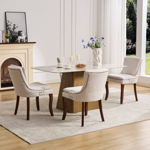 English Elm Modern Dining Chairs Set of 2 with Double-Layer Cushioned Chenille Upholstery, Curved Solid Wood Legs Beige W1143P207917