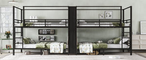 English Elm Queen Size Quadruple Metal Bunk Bed With Storage, Noise-Reducing Design & Sturdy Black Frame W1580S00156-GIGA