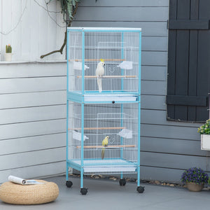 English Elm Pawhut Two-tier Indoor Bird Aviary Steel Wire Cage with Rolling Casters Multi-door W2225P217029