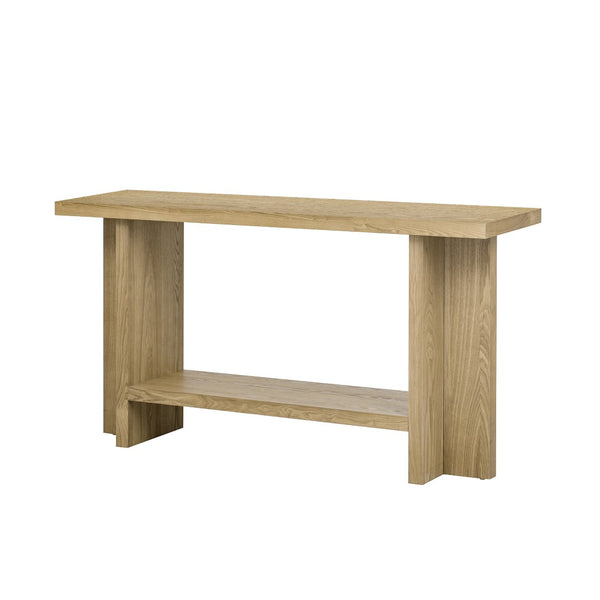 English Elm U_Style 60'' Minimalist Console Table With Durable Ash Veneer, T-Shaped Legs For Modern Spaces N711P241289O-GIGA