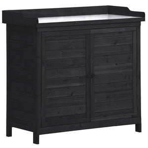 English Elm TOPMAX Rustic Fir Wood Potting Bench 39" with Galvanized Top, 2-Tier Shelves & Side Hooks, Black - Durable Garden Workstation N717P220218B