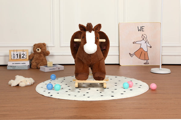 English Elm Kids Plush Rocking Horse Toddler Toy with Sound Box Hand Puppets and Secure Safety Belt W3723P374143