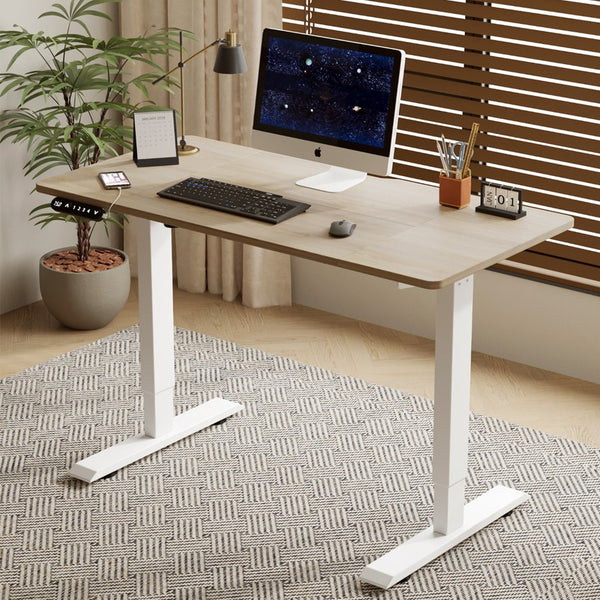 English Elm 48"×24" Electric Height Adjustable Standing Desk with Memory Presets for Modern Home Office Oak W614P376246