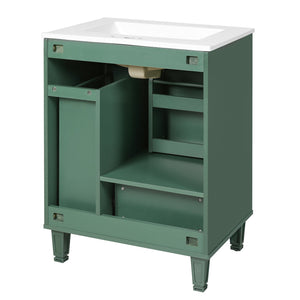 English Elm Christopher Knight Home® - 24" Bathroom Vanity with Ceramic Sink, Solid Wood Frame, Soft-Close Drawers & Ample Storage Appeal Green N759P269734F