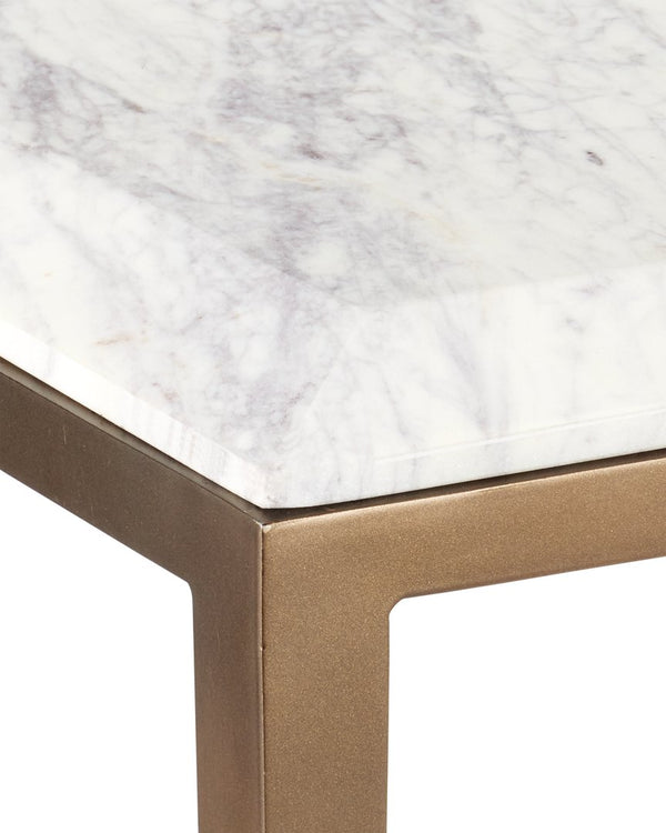 Currey & Company Oblique Marble Side Table - Elegant Antique Brass Frame With Floating White Lilac Marble Charm White White Lilac Marble ,Iron ,Engineered Wood 4000-0236-currey-company