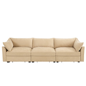 English Elm 3-Seater Sofa With Storage Drawers, Crescent Armrests & Soft Wheat Chenille For Modern Living Spaces W3041S00175