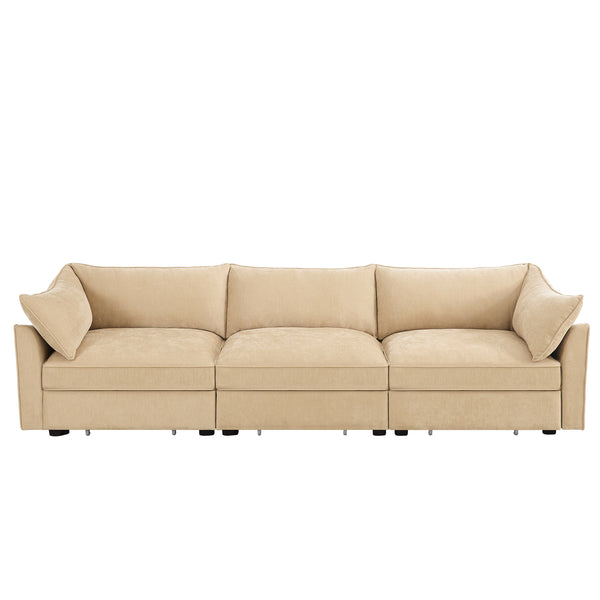 English Elm 3-Seater Sofa With Storage Drawers, Crescent Armrests & Soft Wheat Chenille For Modern Living Spaces W3041S00175